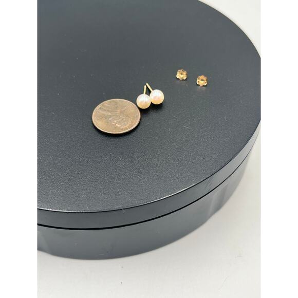 IPS Imperial Pearl Syndicate Signed 14k Yellow Gold White Pearl Stud Earrings - Picture 11 of 11